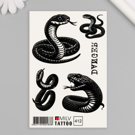 Tattoo on the body "Snake, danger" 10x15 cm