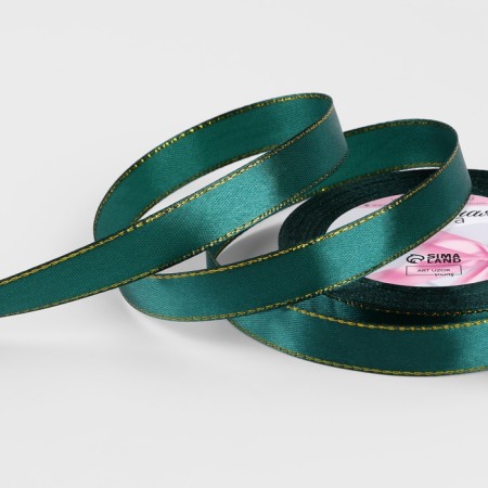 A satin ribbon "Golden threads", 15 mm × 23 ± 1 m, emerald color No. 70
