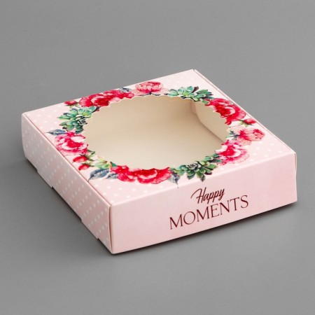 Box a gift team with a window, packaging, "happy moments", 11.5 x 11.5 x 3 cm