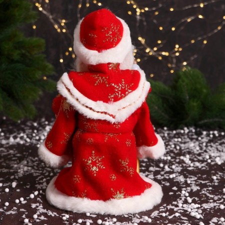 Santa Claus "In a fur coat with folding sleeves and a staff" 30 cm, moves, red-2