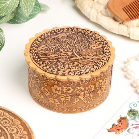 Casket "Birch Berens by the River", 70 x 35 mm, birch bark