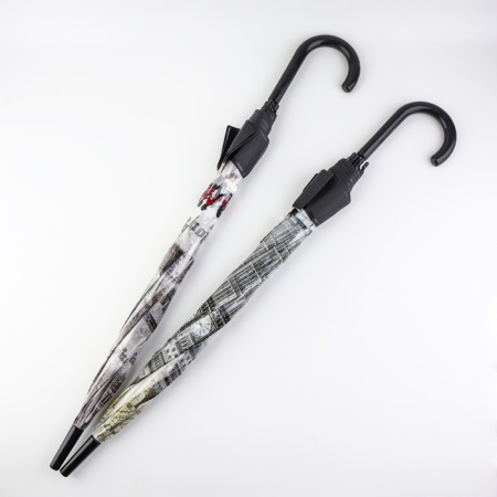 Umbrella - semi -automatic cane "Cities", 8 knitting needles, r = 40 cm, Mix drawing-3