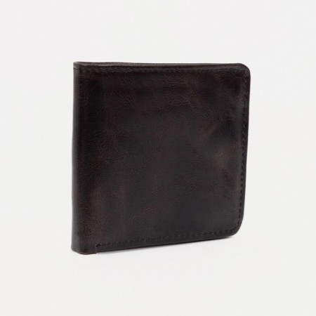 Male purse without fastening, department for bills, for cards, brown color