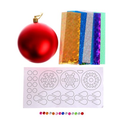 New Year's set for creativity. Decorating the Christmas tree ball with colored foil "New Year!"-4