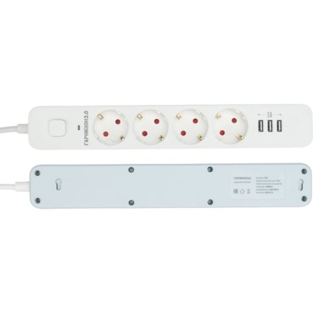 Сетевой фильтр Гарнизон 2.0 Мультипорт EPS-4-U3-W-2, 4 р, 10А, 3xUSB, 2м, ур.защиты 2+, белы 1034186-2