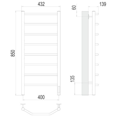 Terminus heated towel rail "Regiment" P8, 400x850 mm, chrome-2