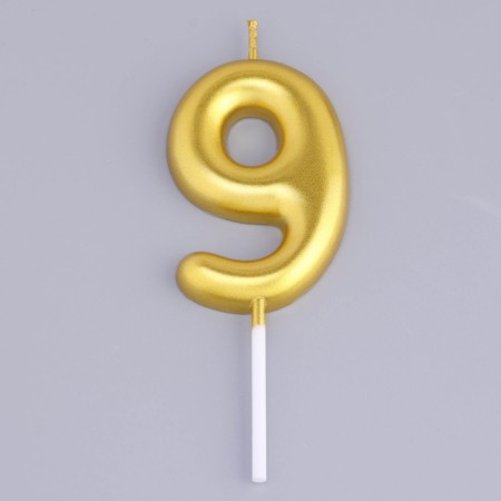 Candle in the Cake "European", number "9", 6 cm, gold-2