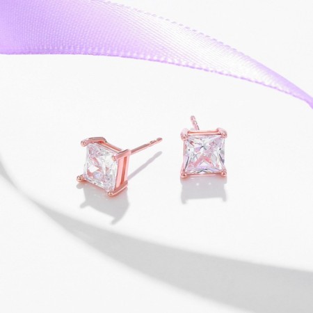 Earrings with rhinestones Xuping Cuts, square, white color in pink gold-5