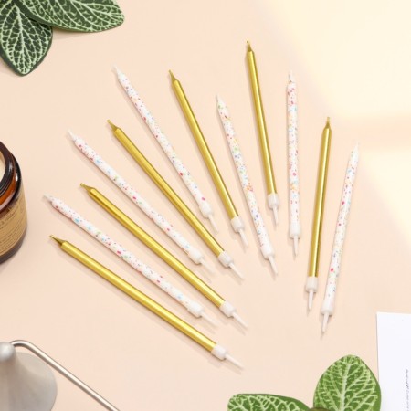 Candles for the Cake "Confetti", 12 pcs, gold and white