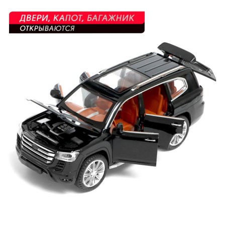 Metal jeep "Lux", 1:24, doors, hood, trunk, inertia, black color open-2