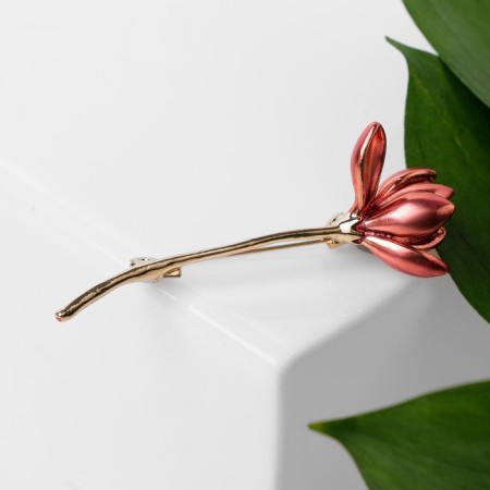 Brooch "Flower", matte pink color in gold-2