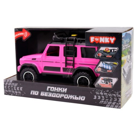 Friction Funky Toys machine "Racing on off -road. SUV ", opening doors, with light and sound, 23 cm, pink color-2
