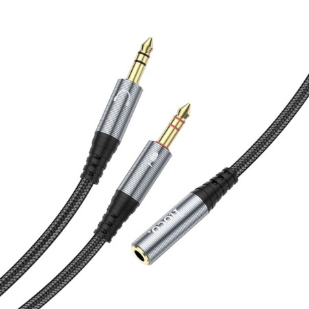 Hoco UPA21, Jack 3.5 mm (F) cable - 2 * jack 3.5 mm (m), 0.25 m, nylon, gray-5