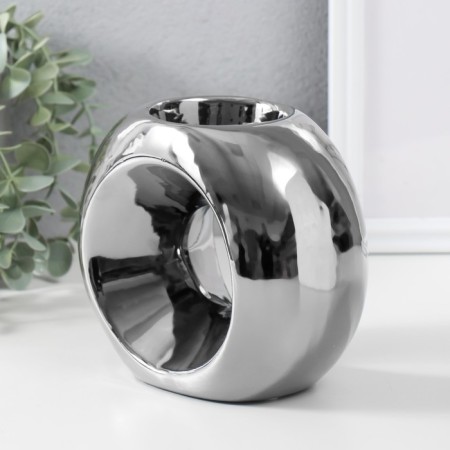 Ceramics candlestick for 1 candle "Ring" d = 6 cm silver 16x8x14 cm-3