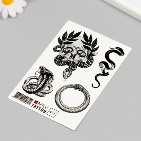 Tattoo on the body "Snake, Skull" 10x15 cm-1