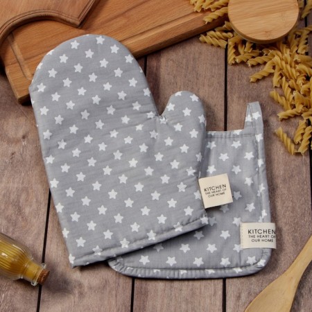 Set of kitchen. Ethel "Stars": mittens 20x28 cm, severity 19x19 cm, 80% HL, 20% PE