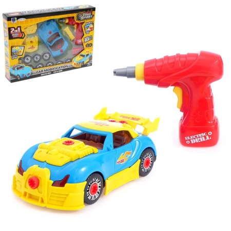 Designer "Supercar", 2 in 1, with electric screwdriver and body kit, 30 parts