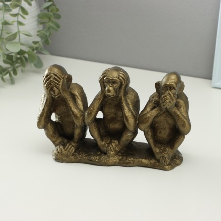 Figure "Three chimpanzees on the branch" aged brass, 20x12x6cm-4