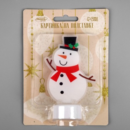 Light picture on the stand "Snowman" 11 cm, batteries, glow of warm white-3