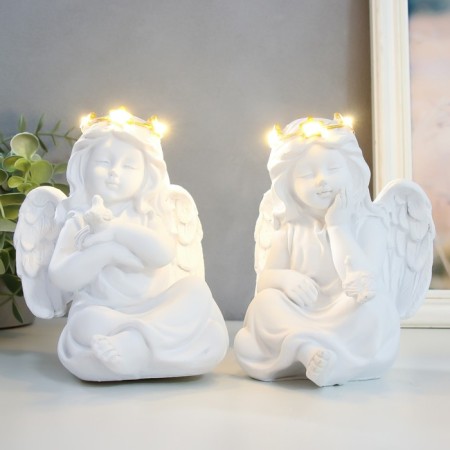 Souvenir Polystone Light "Angel with a star wreath and pigeon" White mix 12x11.5x15 cm