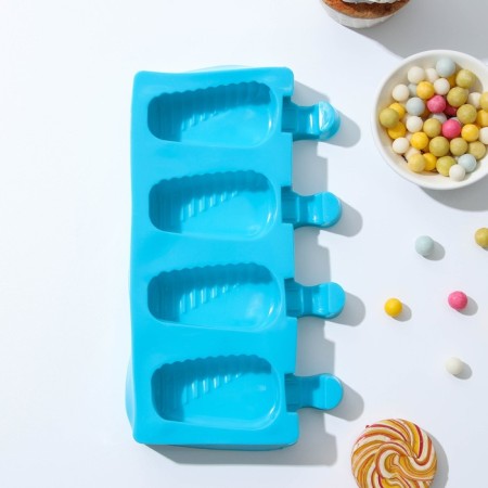 Form for ice cream “Eskimo in the glaze”, silicone, 18.5 × 12.3 × 2.5 cm, 4 cells, color mix