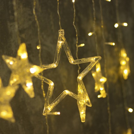 Garland "fringe" 2.4 × 0.9 m with nozzles "Stars", IP20, Transparent thread, 138 LED, glow warm white, 8 modes, 220 V-1