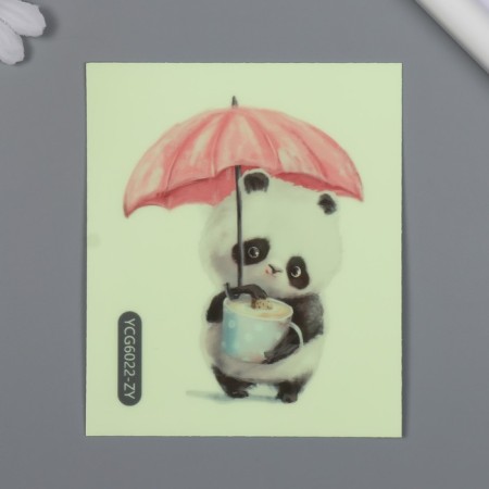 The plastic sticker glows in the dark on the switch "Panda with an umbrella and a mug" 10x12 cm-3