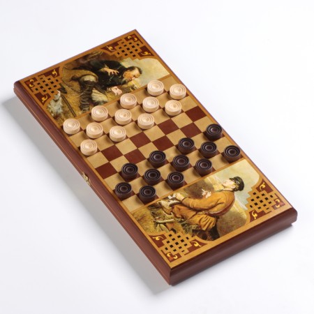 Wooden backgammon are large, with checkers "Hunters on a halt", a board game, 50 x 50 cm-1