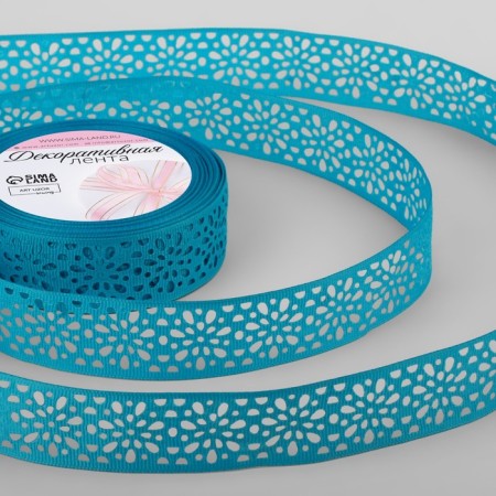 The tape is decorative, reprimand, openwork, 25 mm × 9.1 ± 0.5 m, the color of bright blue