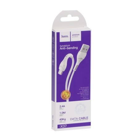 Hoco X37, microUSB - USB, 2.4 A, 1 m, PVC braid, white-2