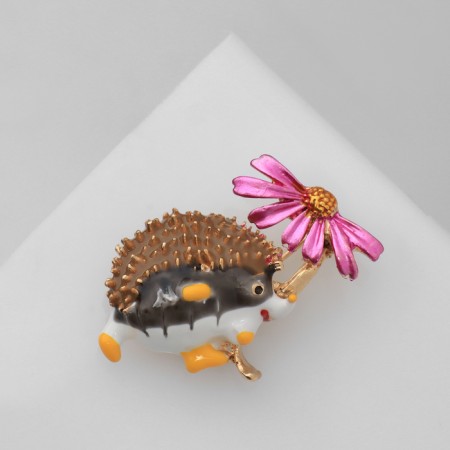 Brooch "Hedgehog with Flower", colored in gold