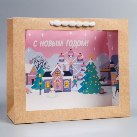 Crafts with a plastic window "City", 31 x 26 x 11 cm, New Year