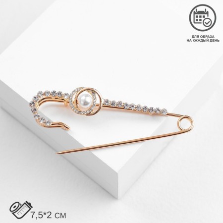 Pin "Classic" ovala with pearls, 7.5 cm, white color in gold-2