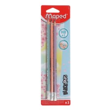A set of pencils of black -graphic Maped Black Pep’s Pastel, HB, with an eraser, from American linden, three -sided, in blister, 3 pieces
