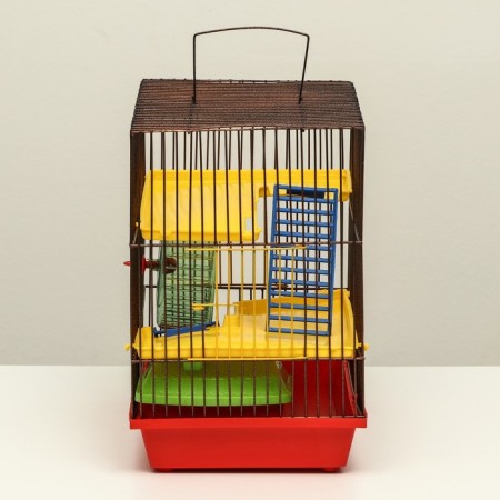 A cage for rodents with plastic shelves and filling, 36 x 23 x 34 cm, red-2
