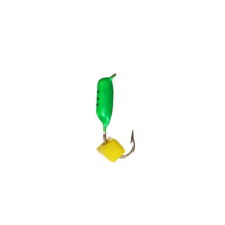 Mormyshka column with a "cheese" cube (green), weight 0.5 g, size 2