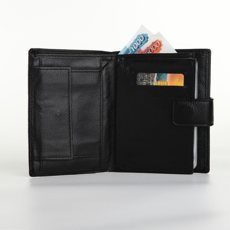 Male purse on magnet 3 in 1, department for auto documents, passports, black color-6