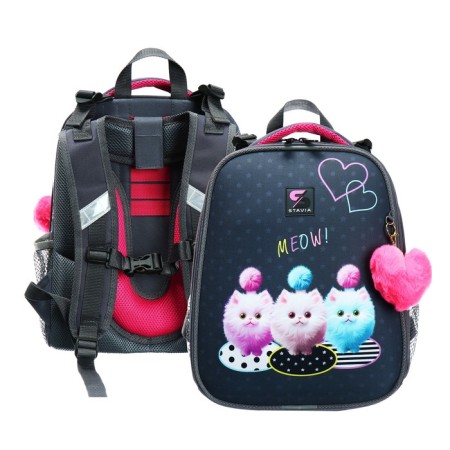 School backpack 38 x 30 x 16 cm, ergonomic back, Stavia "Fluffy", gray