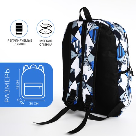 A backpack with a zipper, 3 external pockets, black/blue/gray color-1