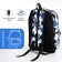 A backpack with a zipper, 3 external pockets, black/blue/gray color