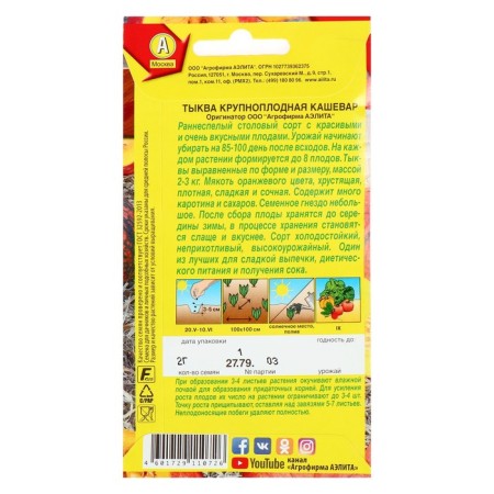Large -fruited pumpkin seeds "Kashevar", 2 g-1