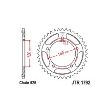 General star JT SPROCKETS JTR1792-44, chain 525, 44 teeth