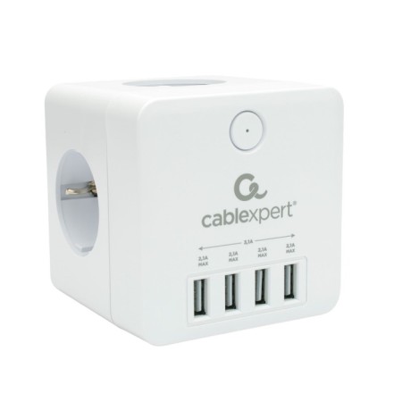 Network filter Cablexpert Cube Cube-4-U4-W, 4 P, 16A, 4xUSB, Ur. Protection 2+, White, box