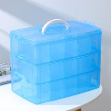 Organizer for storage is plastic, 3 tiers, 30 cells, 32 × 18 × 24 cm, blue color