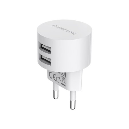 Network charger Borofone BA23A, 2XUSB, 2.4 A, white-1