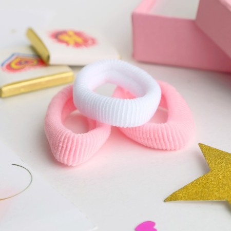 Hair gum "Beauty" (set 3 pcs) 5.5 cm, white pink-1