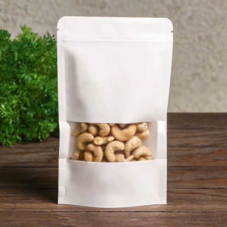 Zip-Lock package Craft, white, with a rectangular window of 12 x 20 cm