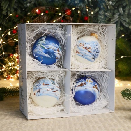 A set of 4 Christmas balls of 80 mm "Winter composition"-3