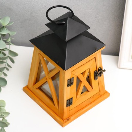 Summary tree on 1 candle "Lantern Trapezius" Brown yellow 20.5x12.5x12.5 cm-3