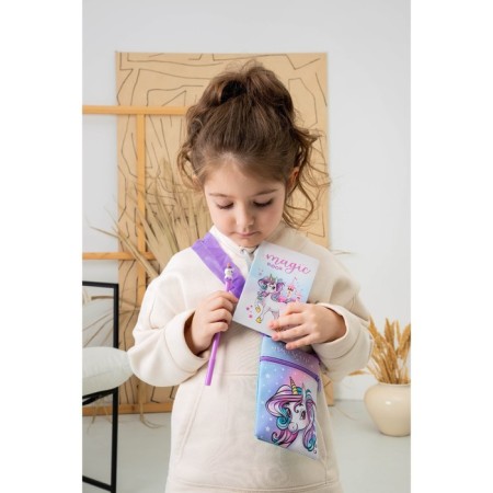 Gift set for the girl "Magic Unicorn", bag, pen, notebook, lilac color-6